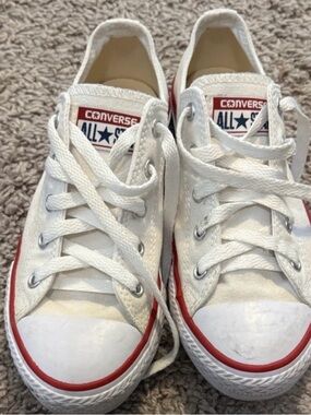 White and Red Low Top Converse
